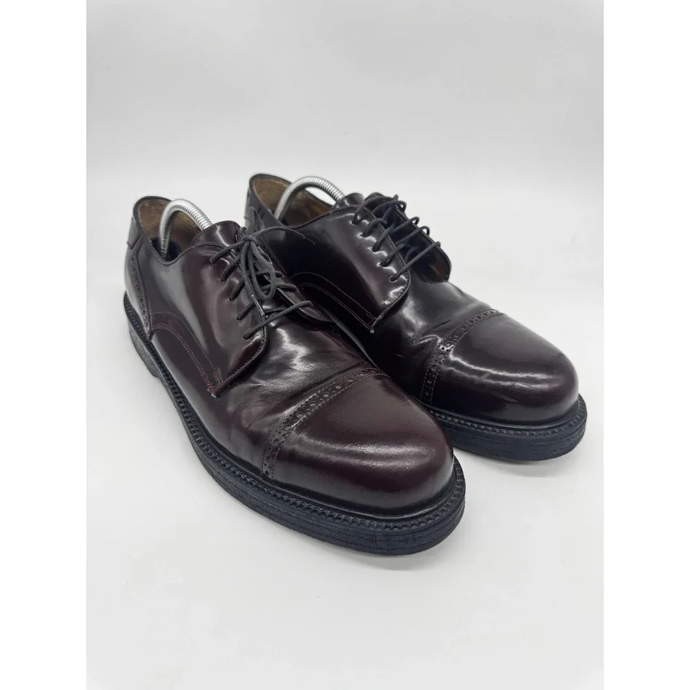 G.H. Bass Mens 13 Burgundy Leather Cap Toe Derby Shoes Made in Italy Brogue‎